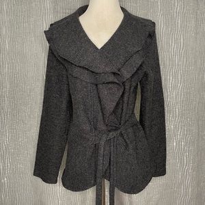 Katherine Barclay 100% wool ruffle front cardigan